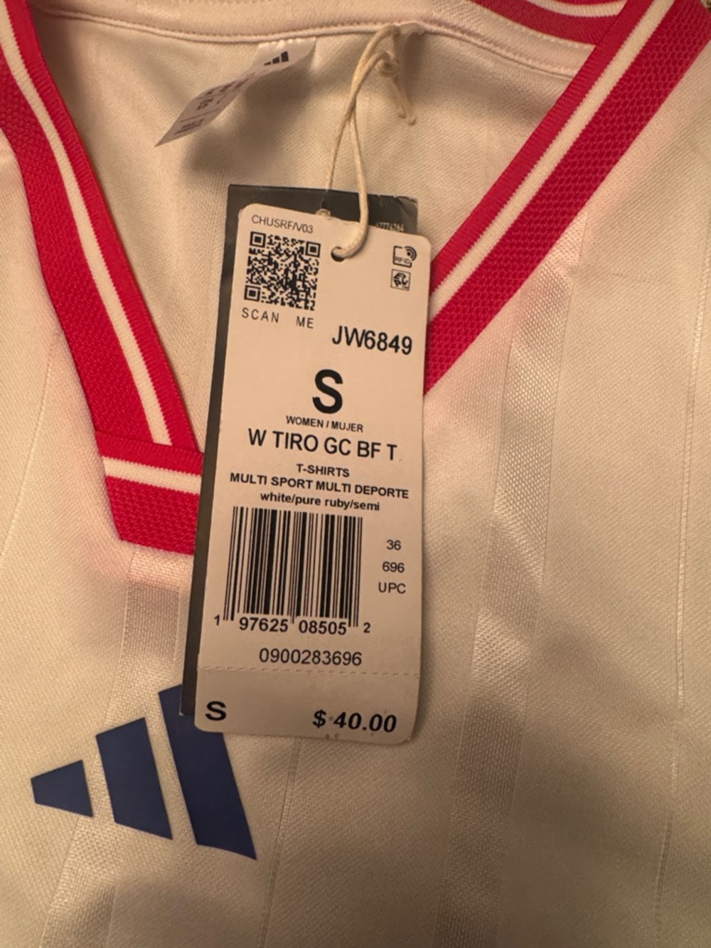 adidas White T-Shirt with Ruby Red Trim